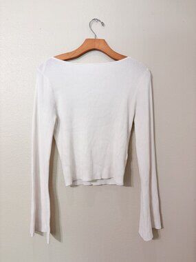 Divided White Ribbed Long Sleeve Crop Top